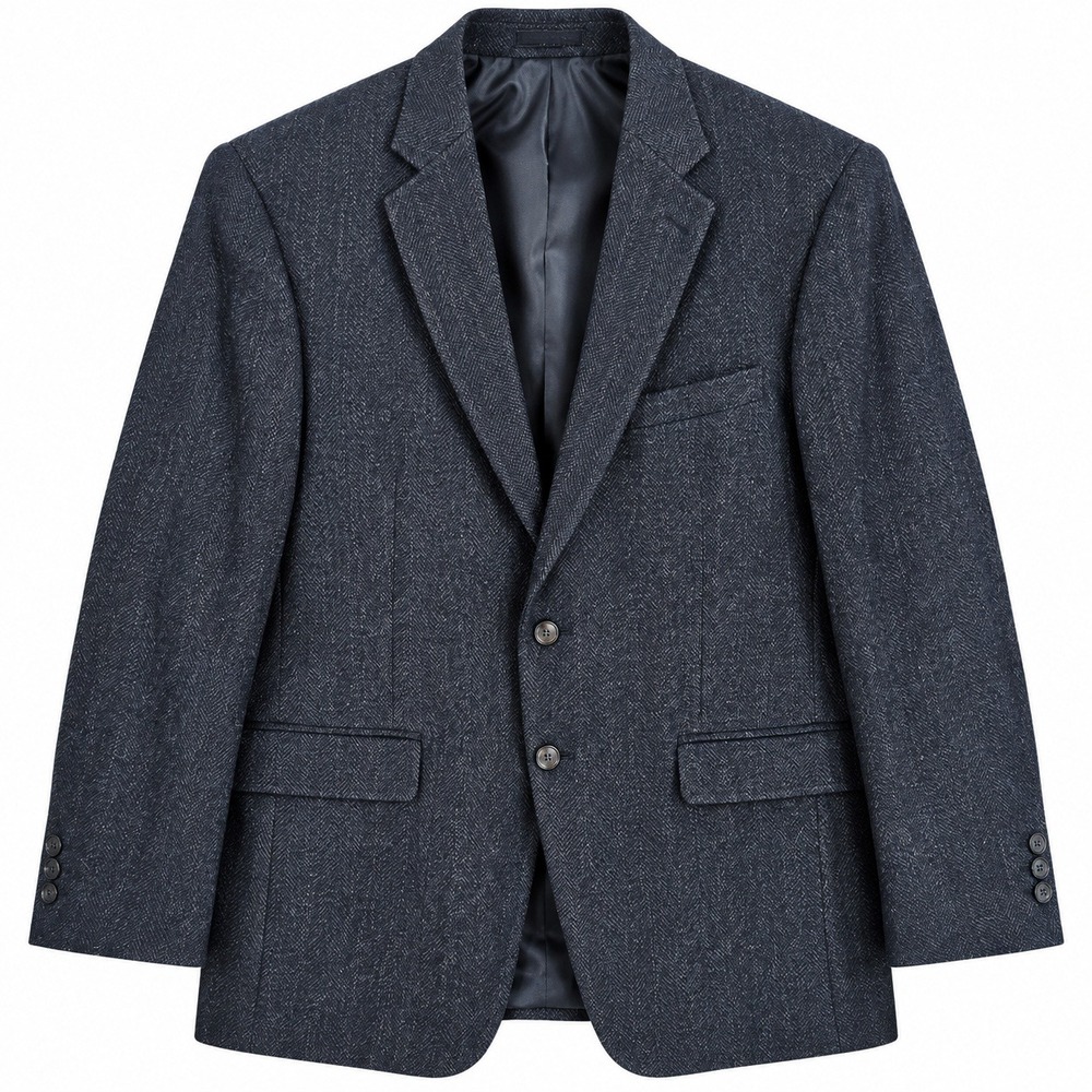 Bert Pulitzer Mens 44R Navy Blue Herringbone 100% Lambswool Blazer Sport Coat